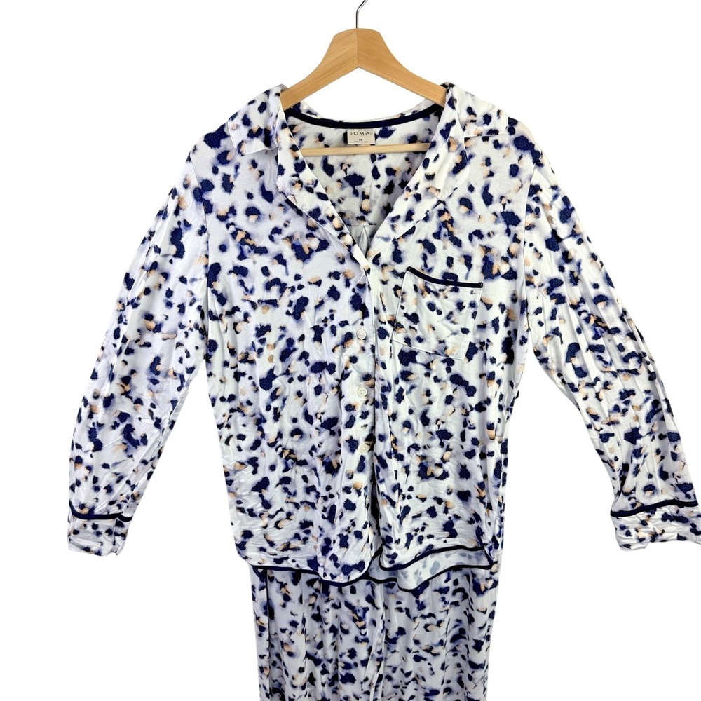 Soma Cool Nights Womens M Two-piece Long Sleeve Pajama Set Leopard Print Lounge - Picture 3 of 11